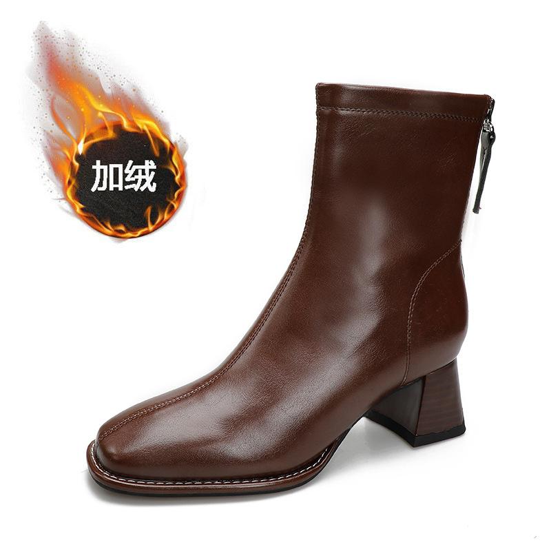 Short boots women's high heels new women's boots Martin boots rear zipper square heel single boots medium heel boots