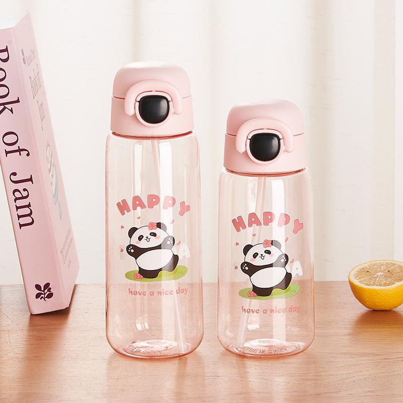 New Panda Plastic Cup Portable Cup, Cute Cartoon Plastic Straw Cup, Children's Casual Cup