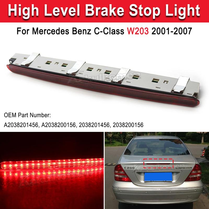 For Mercedes Benz C-Class W203 Saloon 2001-2007 2038201456 Red LED Rear Third Level Brake Stop Tail Light High Mount Signal Lamp