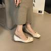 Satin square head ballet shoes women's spring and summer spring versatile niche bow light mouth ladyshoes evening breeze gentle shoes
