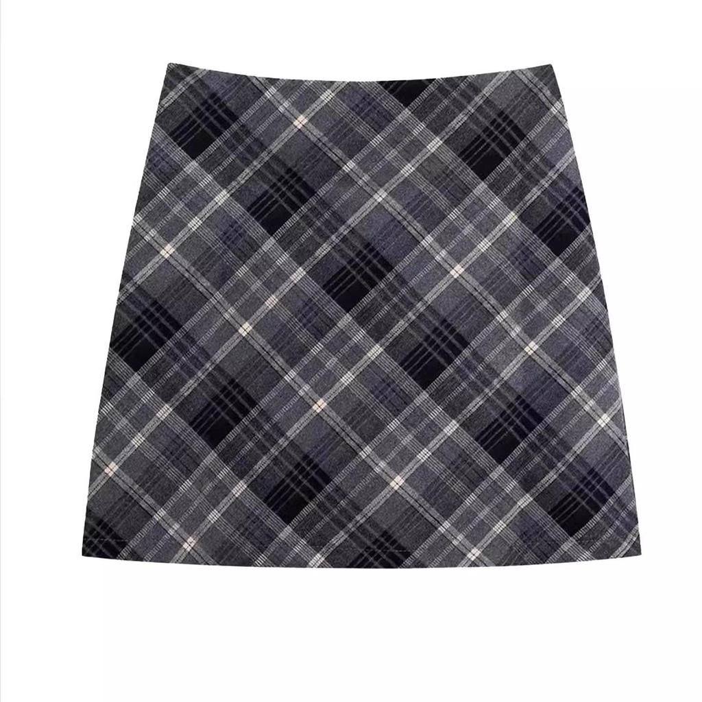 Wool Plaid A-line Mini Skirt - Women's 2025 Autumn/Winter Retro High-Waisted Hip-Hugging Style