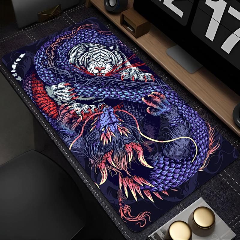 New Keyboard Pad Lock Edge Extended Mousepad Office PC Black And White Manga Desktop Protection Mat Dragon Design Mouse Pad Rug