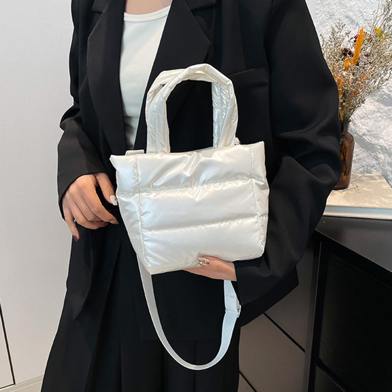 Yogodlns Woman Puffy Lightweight Handbag Large Capacity Quilted Shoulder Bag Adjustable Strap Puffer Tote Handbag Shopping Bag
