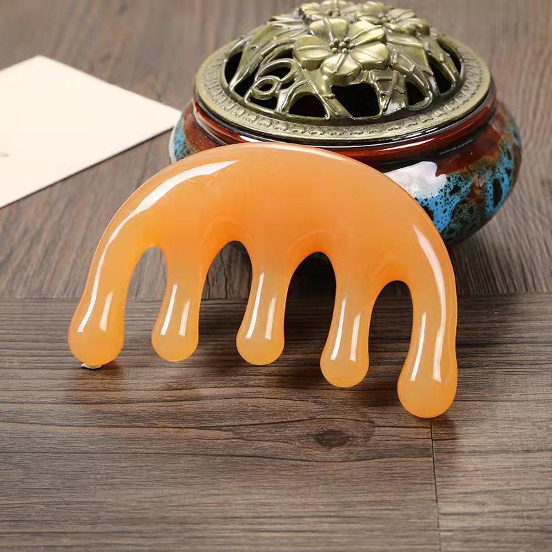 5 Teeth Head Acupoint Massage Comb Resin Big Teeth Big Teeth Meridian Blood 5-Paw Half Round Shap Comb for Stress Relief