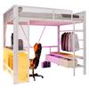 140 x 200 cm Metal Play Loft Bed with USB, LED, Desk, Open Wardrobe and 3 Laundry Drawers, White