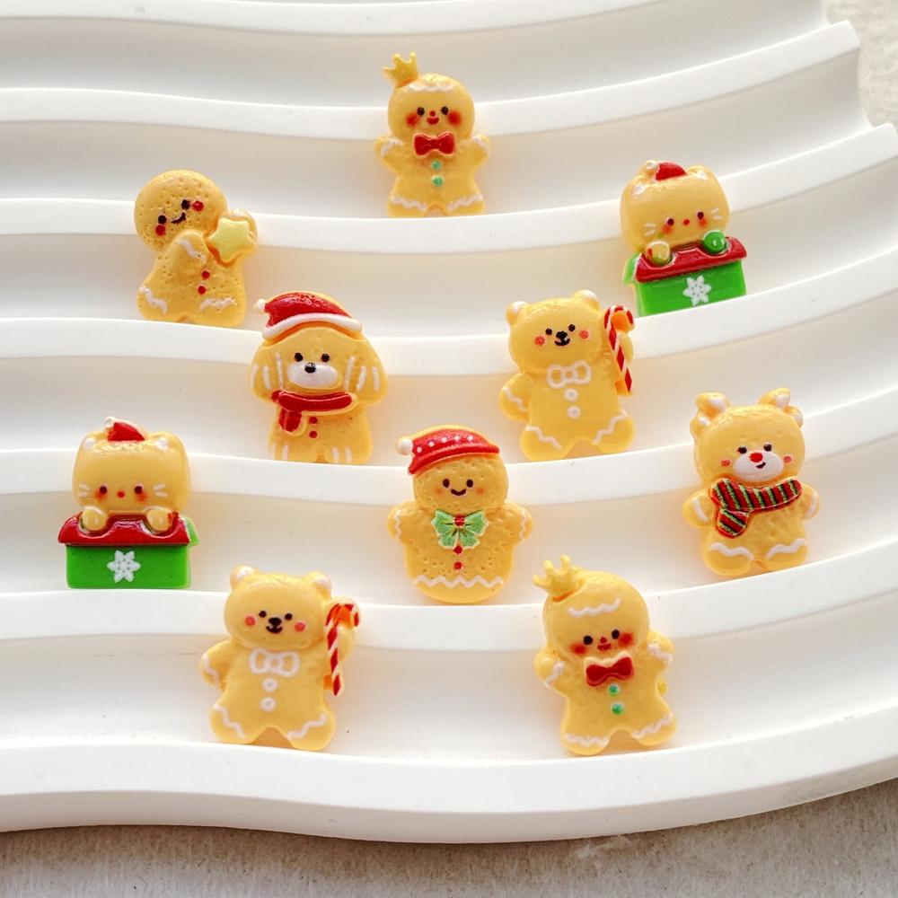 30Pcs Mini Cartoon Christmas Snowman, Biscuit Man, Dog Nail Art Flat back Rhinestone DIY Manicures Appliques Accessories Crafts