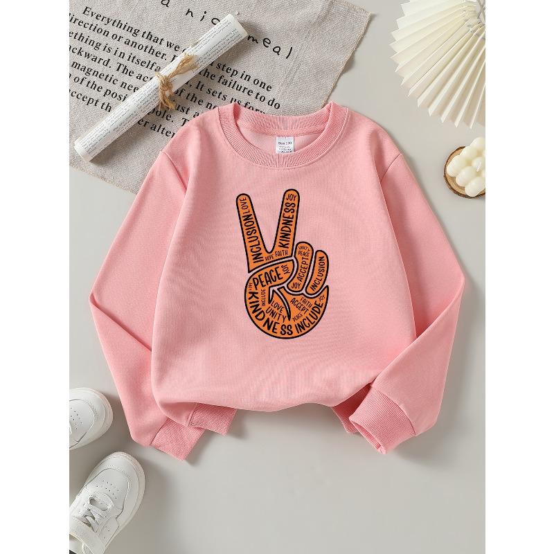 European sizes Kids' Casual Sweatshirt Printed Round Neck Pullover, Peace Love Kindness Inclusion Joy, Casual Comfortable