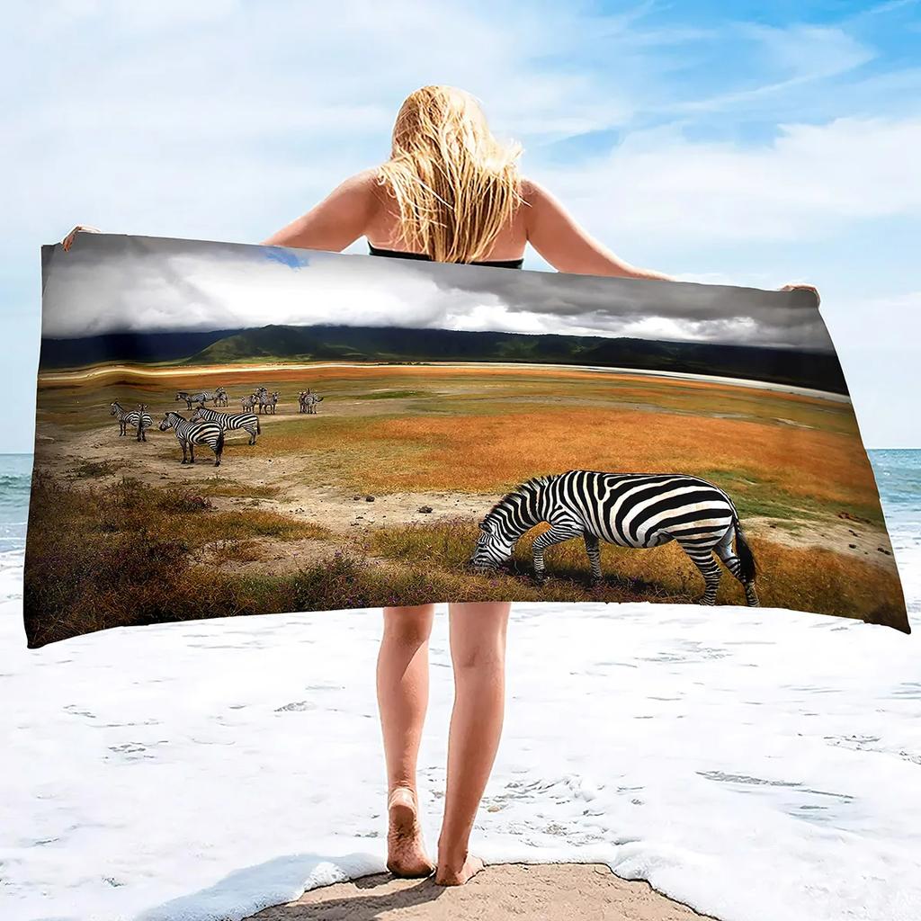 Cute Zebra Beach Towel Wild Animal Print Bath Towel for Spa Travel Yoga Sport Camp Hiking Microfiber Quick Dry Swimming Cover
