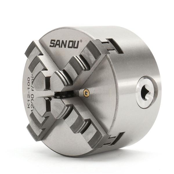 K12-100 SANOU 100mm Lathe Chuck  4 Jaw Self-centering Chuck Hardened Reversible Tool Silver New