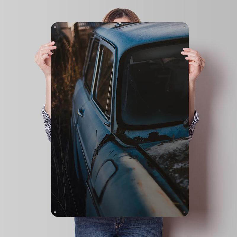 Affiche Métal Bleu Vintage Voiture Personnalisée Art Mural Panneaux Métal Vintage Plaque Étain Rétro pour Décoration de Chambre Décor de Bureau Gaming