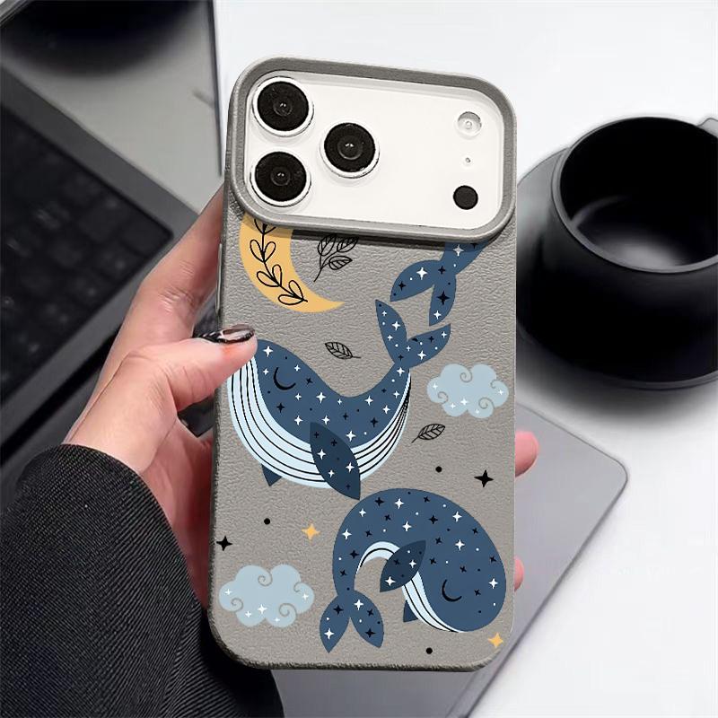 Měkký kryt s motivem velryby pro iPhone Air 17 16 Pro Max 15 14 13 12 Pro Max 11 16e nárazuvzdorný silikonový kožený texturovaný kryt
