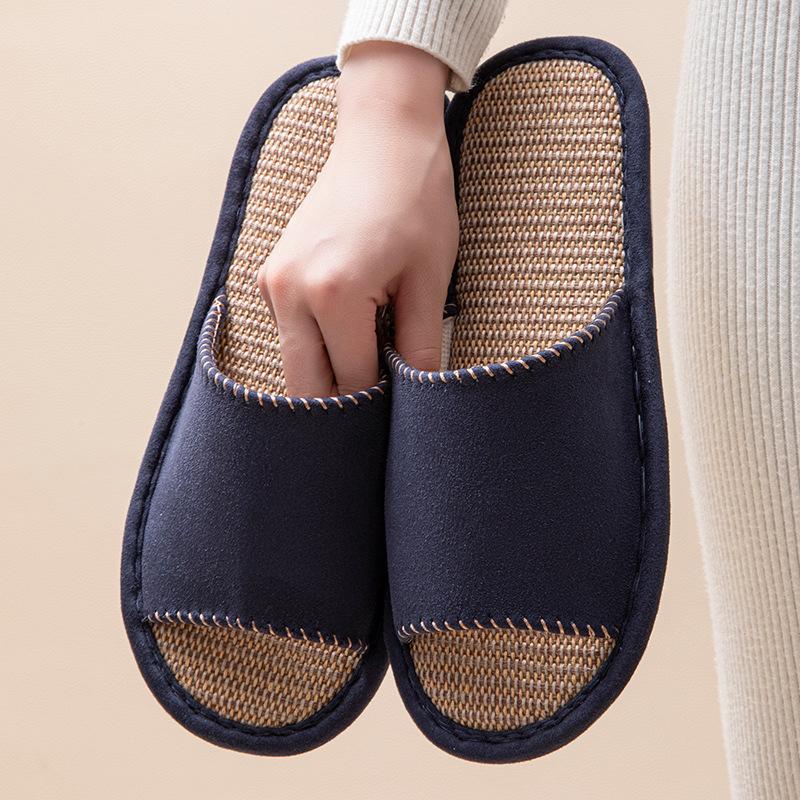 Linen breathable slippers women's four seasons indoor home non-slip deodorant silent soft bottom couple household floor mopping men