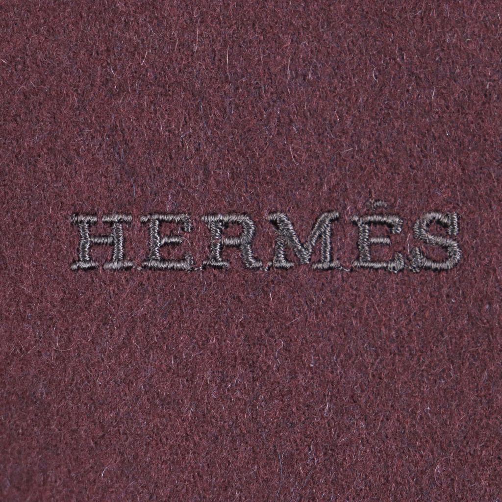 HERMES Scarf Large scarf with embroidered logo and fringe Redbrown cashmere mens Used
