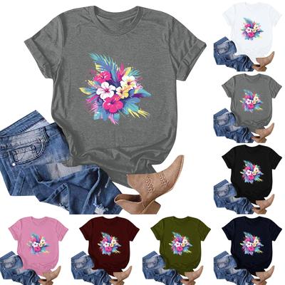 Damenmode Lässiges T-Shirt mit Hawaii-Print, kurzärmelig, kurzärmelig