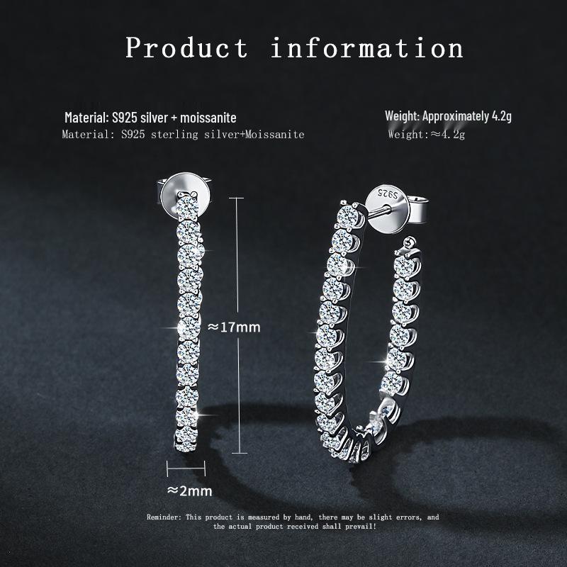 Moissanite & Sterling Silver Large Hoop Earrings: European & American Style, Light Luxury, Fashionable Design for Women