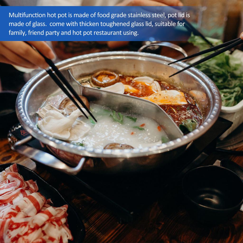 Stainless Steel Dual Hot Pot Cookware Multifunction Induction Gas Cooker Compatible Thickened Glass Lid Easy Carry Handle Family