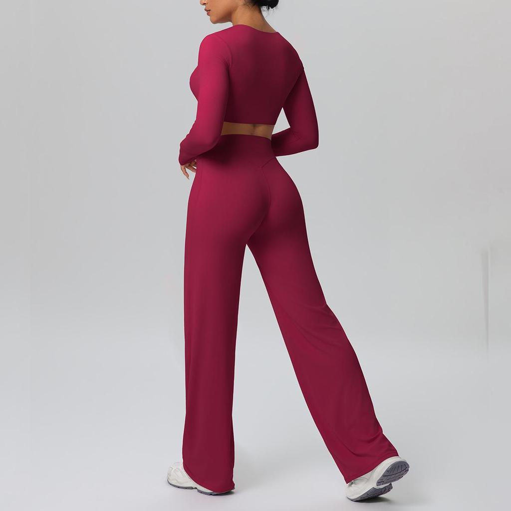 Cross-New Tight Sportswear Set: Chest-Pad Top & High-Waist Wide-Leg Pants for Running, Fitness & Yoga