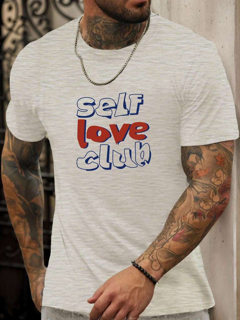 Short Sleeve TShirt Self love club Mens 100 Cotton Pattern Printed Shirt Summer Round Neck Breathable Casual Fashion Cool Tee