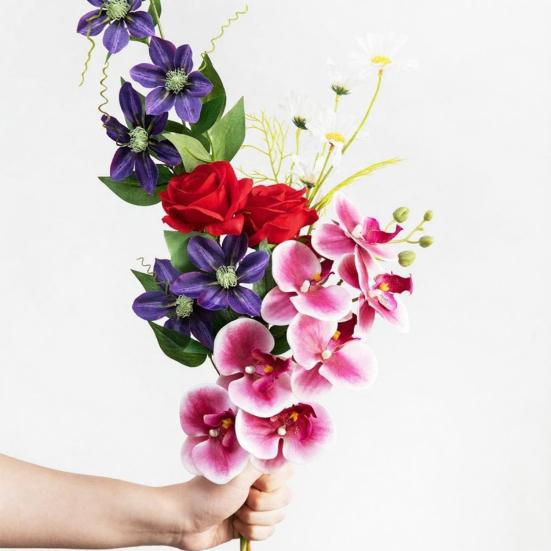 Artificial Rose Flower with Green Leaves Realistic Fake Silk Flower Branch Home Office Wedding Party Faux Bloom Decoration Table Centerpiece