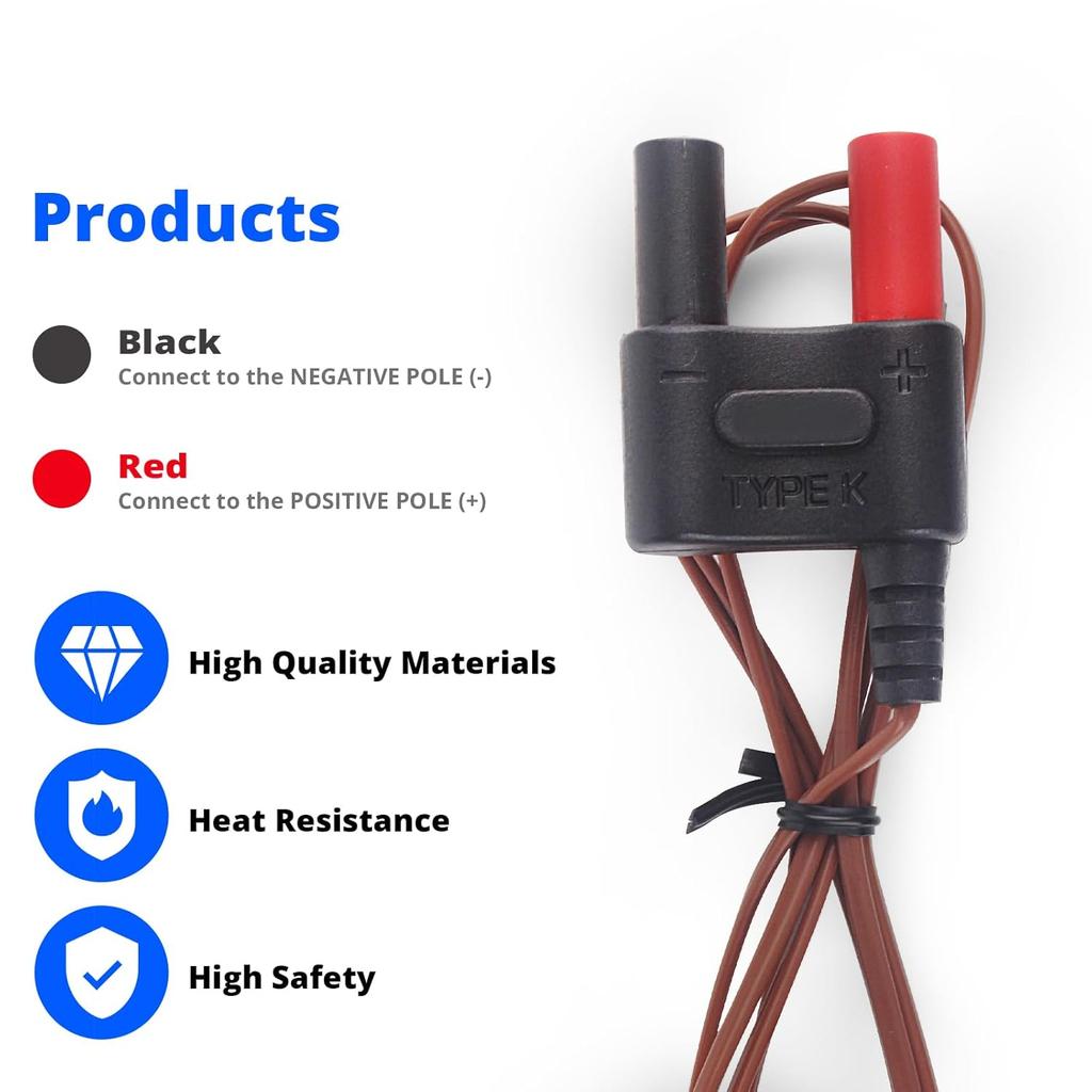 80BK-A Type-K Thermocouple Replacement for Fluke Multimeter, Temperature Probes Cable