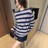 Unisex Long Sleeve T-Shirt Striped Cotton Blend Casual Basic Top Everyday Wear