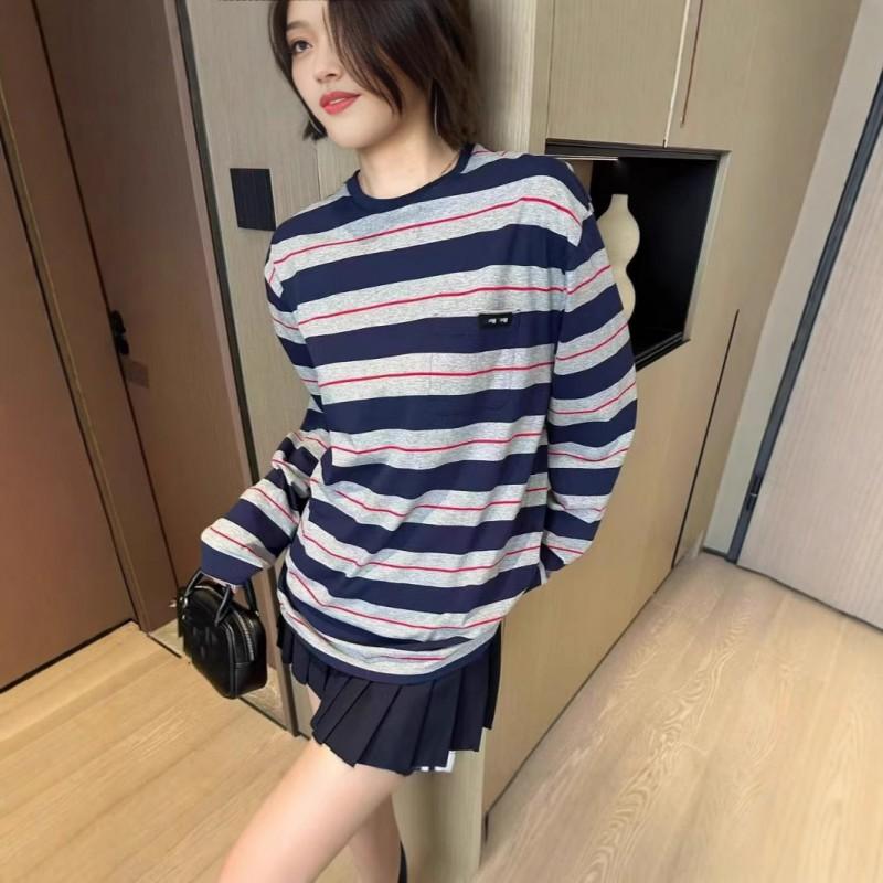 Unisex Long Sleeve T-Shirt Striped Cotton Blend Casual Basic Top Everyday Wear