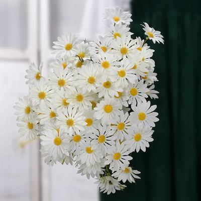 52 cm balts margrietiņas mākslīgais zieds, 5 galviņas, zīda balts kumelīšu viltus ziedu pušķis, mājas dārza ballītes kāzu dekors.