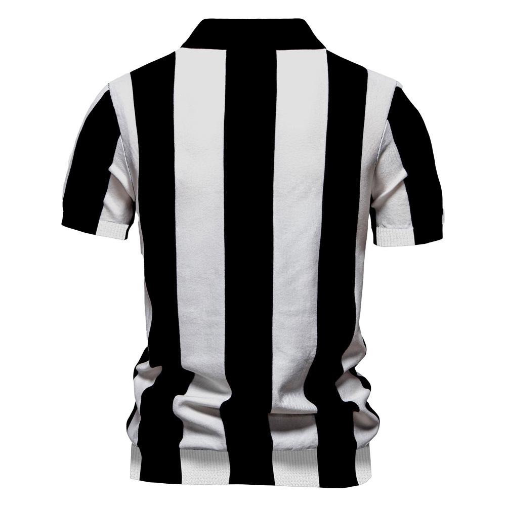 STORN New Summer Men's Breathable Striped Contrast Panel Polo Shirt Casual Short Sleeve Knit Shirt with Comfort Fit