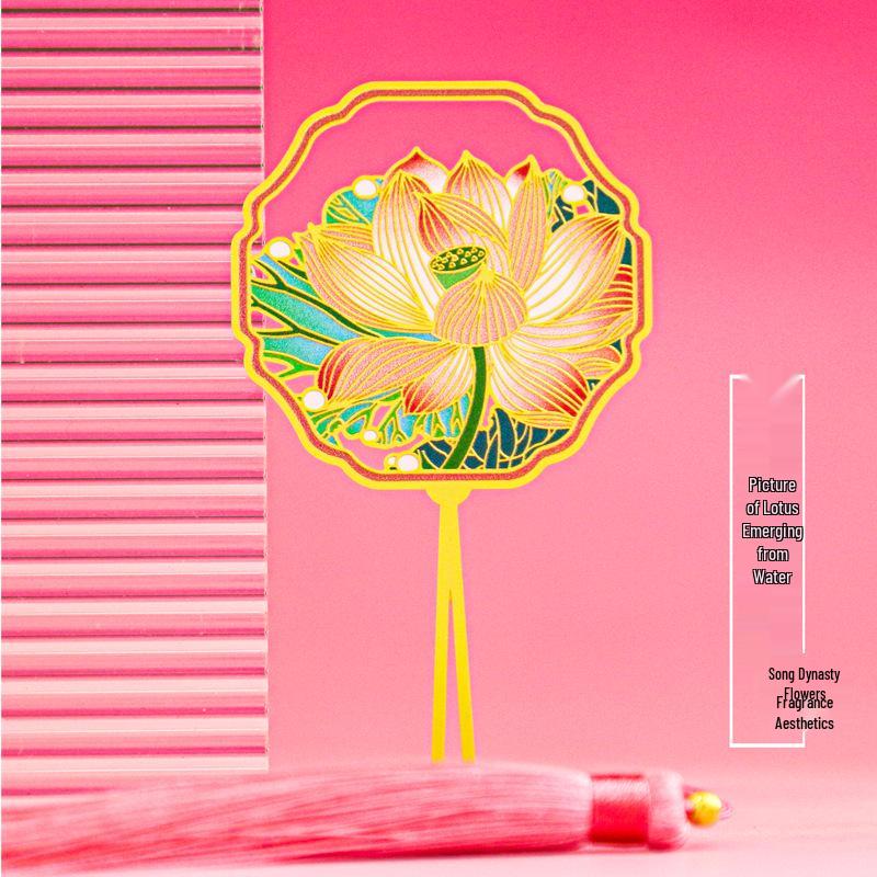 Chinese Metal Folding Fan Bookmark - Floral & Rhythmic Design, Cultural & Creative Tourism Souvenir, Ancient-Inspired Gift