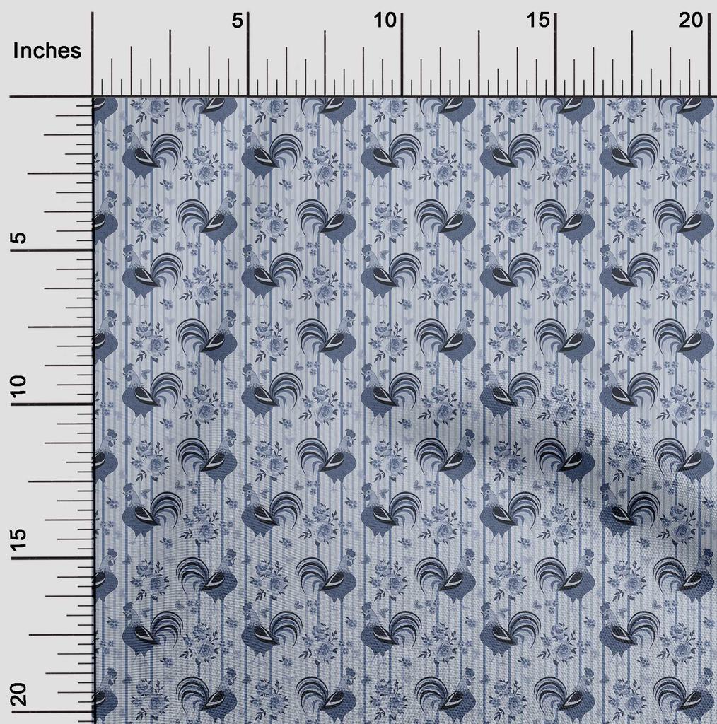 oneOone Cotton Flex Grayish Blue Fabric Birds Rooster  Quilting Supplies Print Sewing Fabric By The Yard 40 Inch