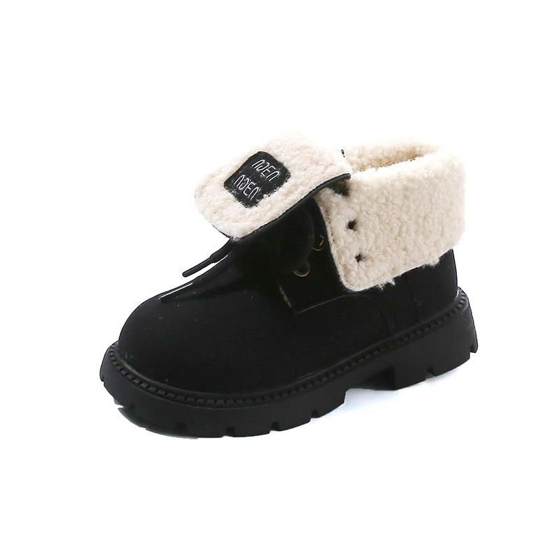 

Winter New Kids Fleece-lined Lace-up Cotton Boots Short Boots for Girls Children s warm boots 36 чорний