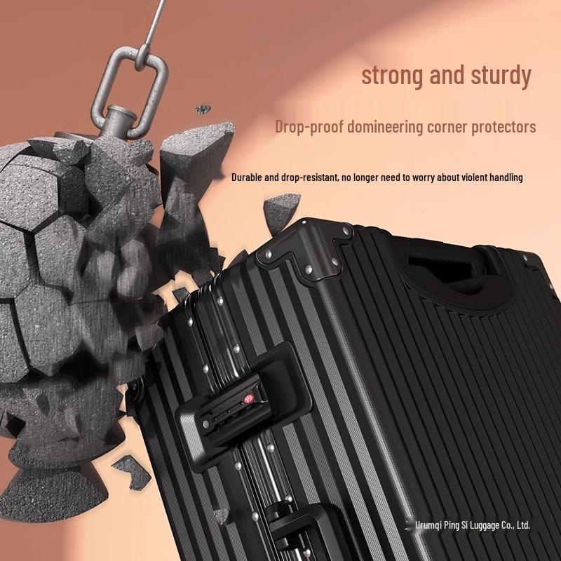 Ping Travel Suitcase: Large Capacity 28-Inch Leather Trolley with Lock for Men and Women, Compact Carry-on for Students.