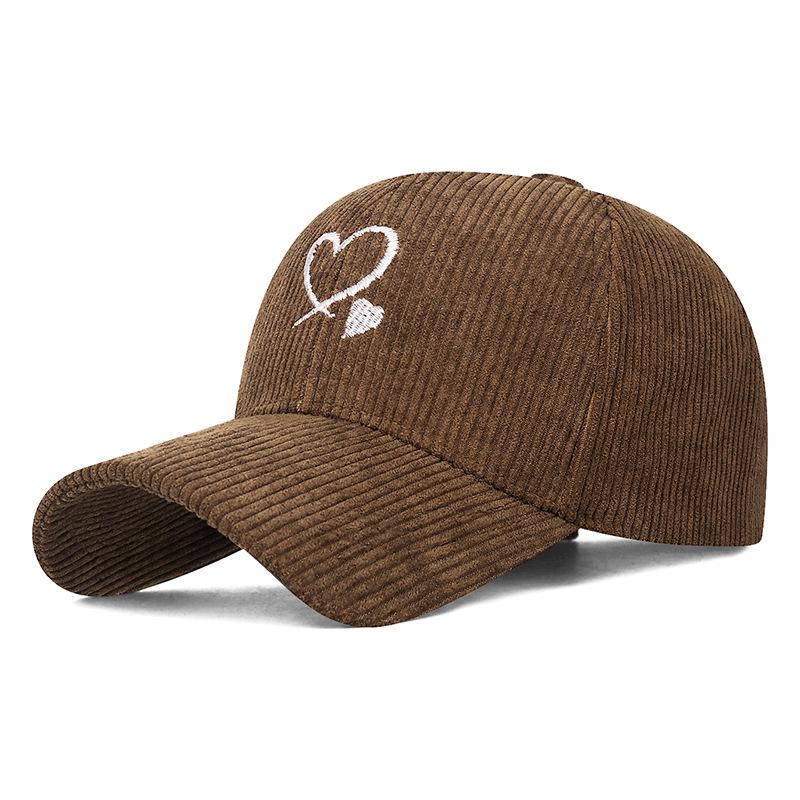 Unisex Versatile Corduroy Heart Baseball Cap with Hard Brim, Adjustable for Sun Protection In Spring and Autumn.