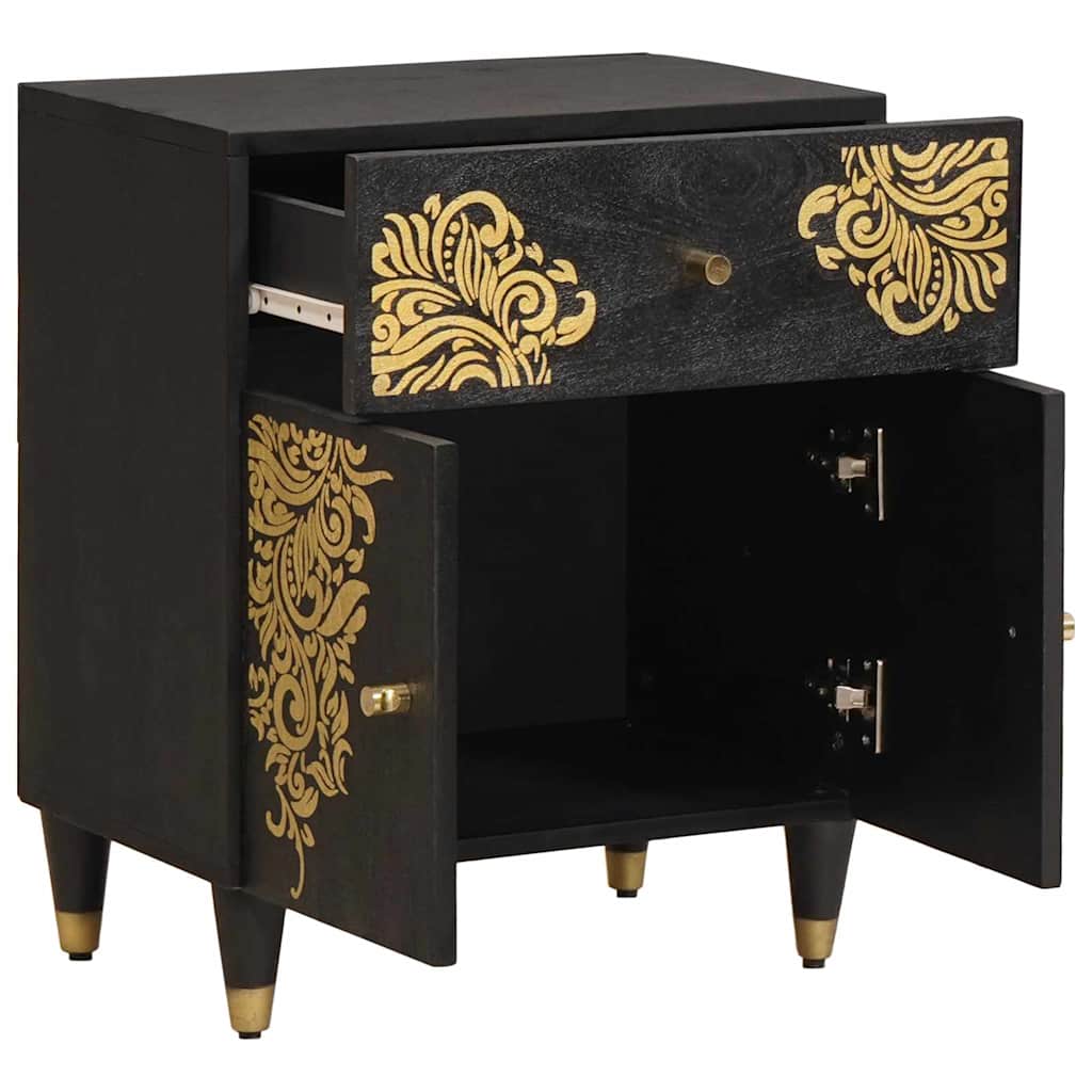 Nightstand with Door Black 50 x 33 x 60 cm Solid Mango Wood