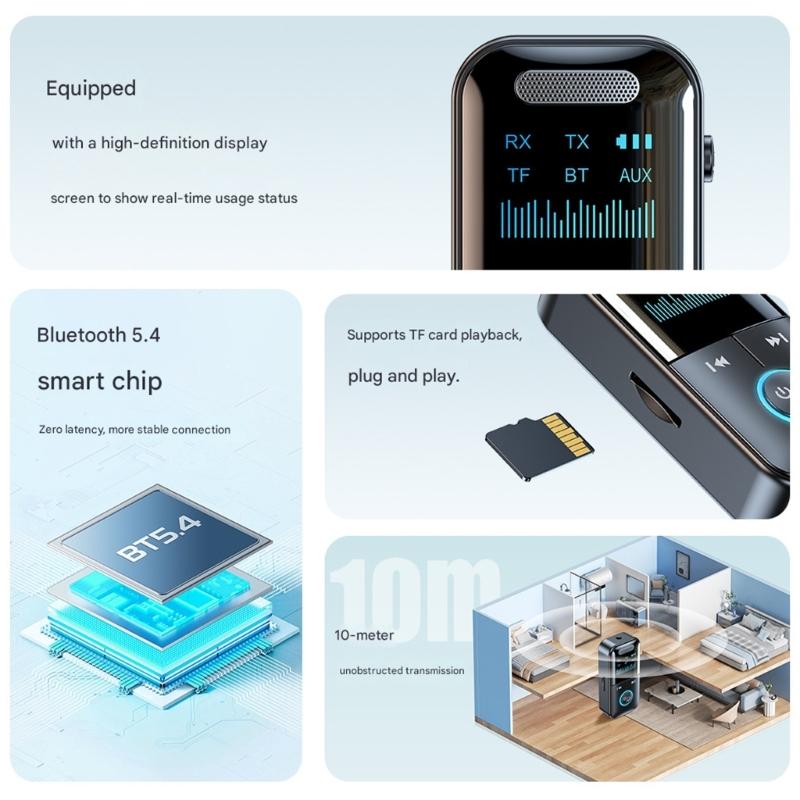 Multifunction Bluetooth-compatible Converter Transmitter Receiver LED Display Screen 3.5mm Audios Jacks For Automotive Use