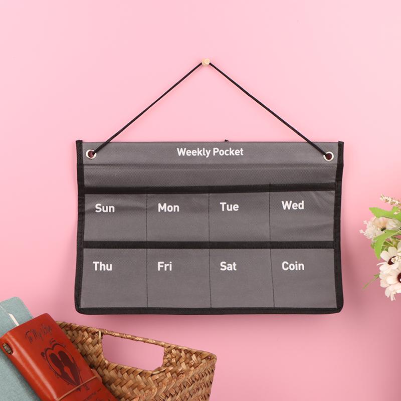 Настенный календарь с карманом-кармашком из нетканого материала, подвесная сумка для хранения монет и канцелярских принадлежностей, еженедельник 05