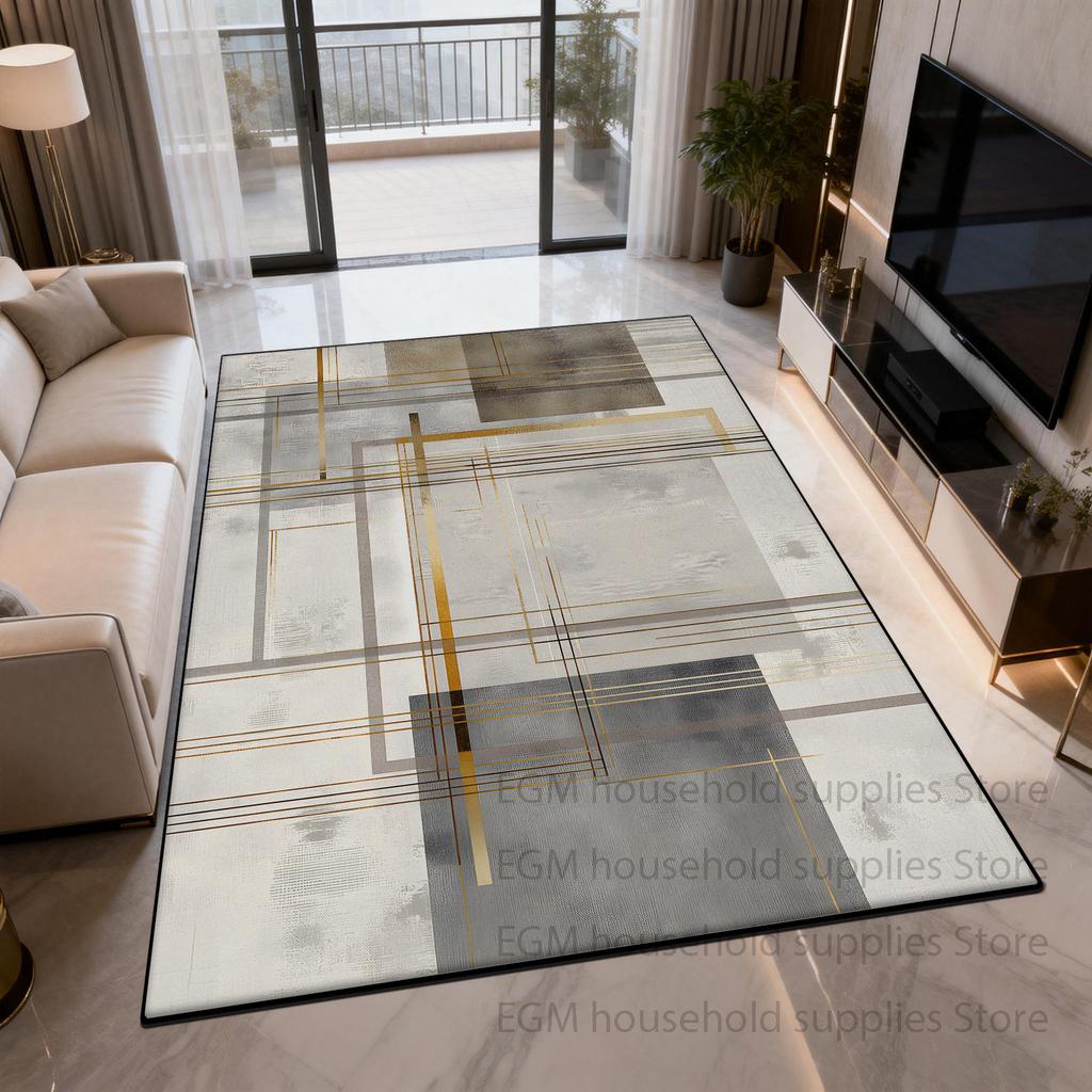 Modern Geometric Carpet Light Luxury Living Room Plush Plain Colour Rug Easy Cleaning Foldable Non-slip Study Floor Mat Bedroom
