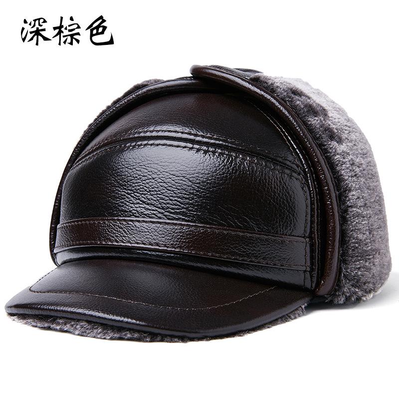 

2026 Men s Genuine Leather Trapper Hat with Ear Flaps | Winter Warm Thermal Outdoor Cap | Cowhide Fur Lined 2XL 59-60 темно-коричневого кольору
