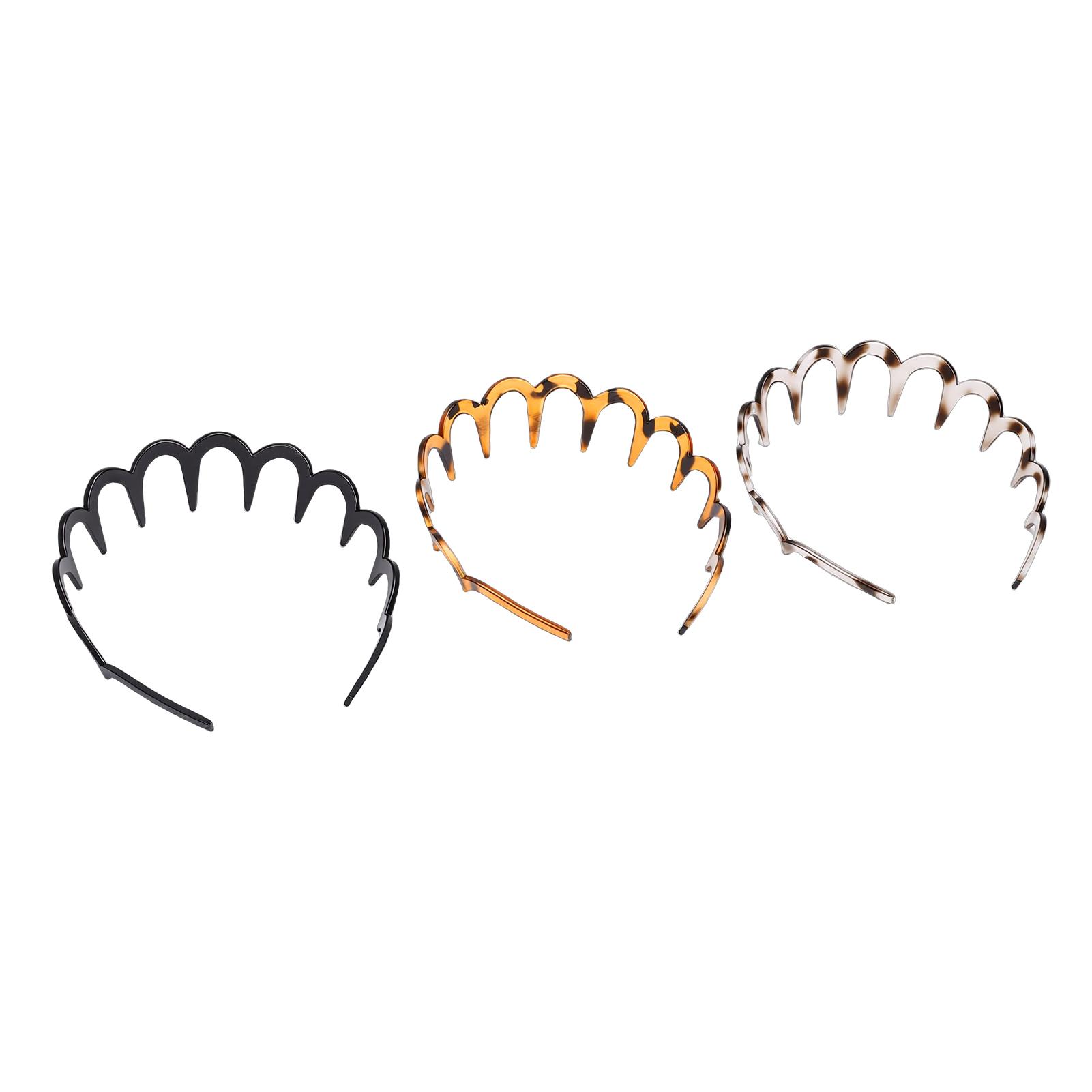 

Zig Zag Headband Double Sided U Shaped Non Slip Comb Headband for Women Amber Black Gray 3 Pcs