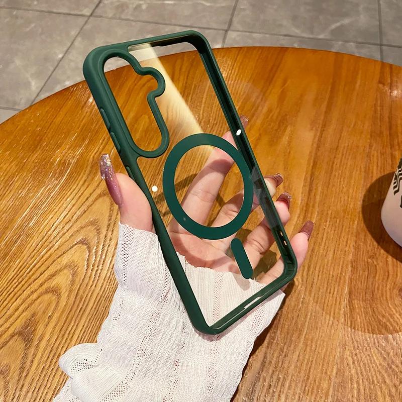 

For Magsafe Wireless Charge Case for Samsung Galaxy S26 S25 FE S22 S23 Plus S24 Ultra Clear Shockproof Magnetic Bumper Cover S24