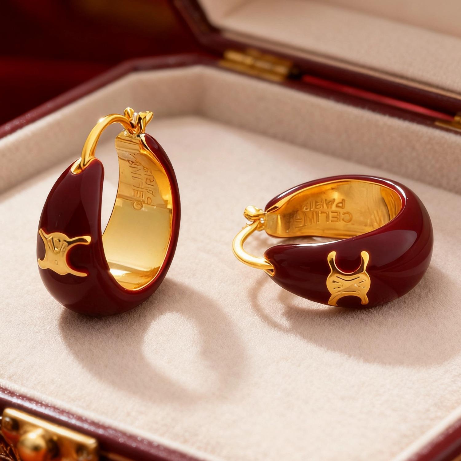 Miki French Elegant Black Drip Oil Earrings with 22K Gold-Plated Copper Ear Cuffs Standard