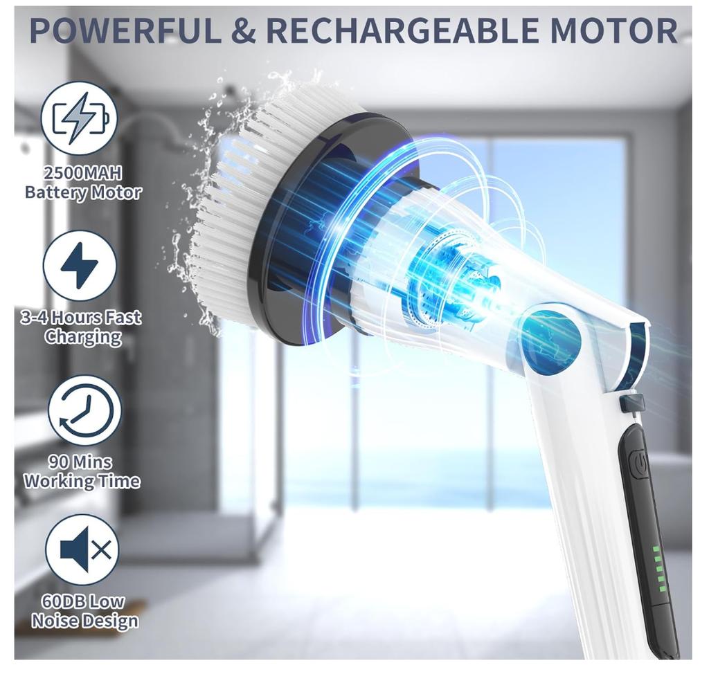 Wireless Electric for Spin Scrubber Cordless Bathroom Cleaning Brush for Shower Bathtub Home Use Metal/Cleans for Floor