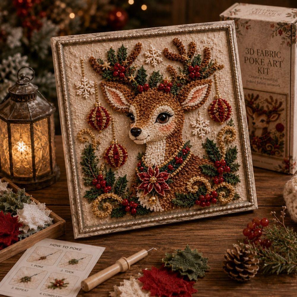 Fabric Based Christmas Fabric Poke Art Kit 3D Design Needle Punch Art Christmas Decorating
