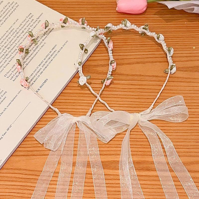 Pearl Flower Satin Hairband Adult Children's New Joker Go Out Hair Accessories Girl Fairy Sen Sweet Headband.