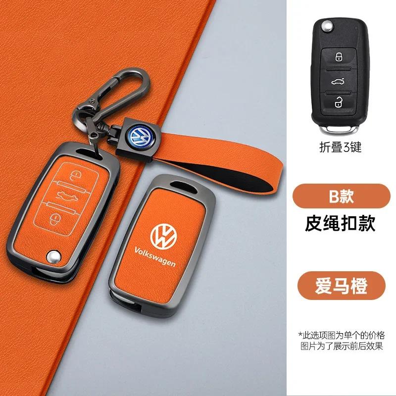For VOLKSWAGEN VW Leather Car Flip Key Case Cover Shell For Volkswagen VW Polo Golf Passat Tiguan Beetle Caddy Eos Auto Keychain