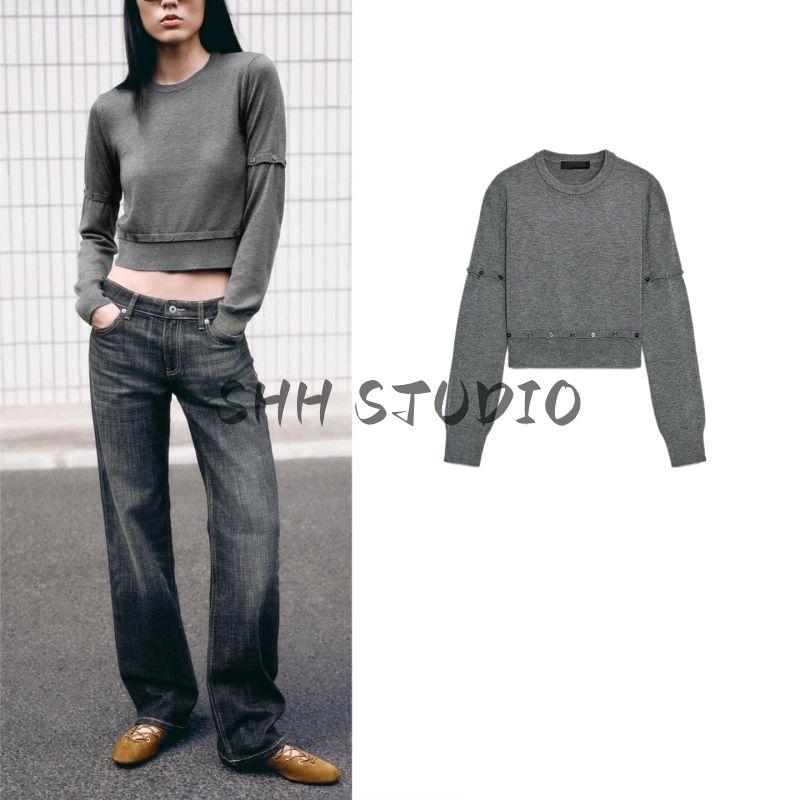 Autumn New Women clothes American British Style Button Decoration Detachable round Neck Long sleeve Knit 3920776