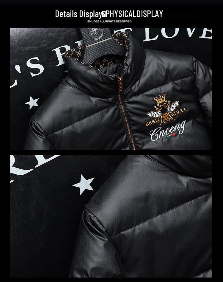 Men's Winter Stand Collar Slim Fit Embroidered Down Jacket - Warm White Duck Down, Plus Size European Trendy Outerwear