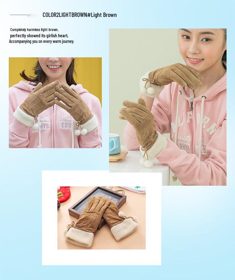 Women's Fleece-Lined Leather Cycling Gloves - Warm, Touchscreen-Ready, Perfect Christmas Gift