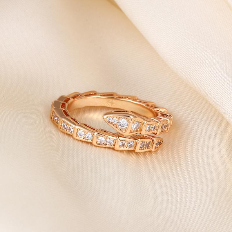 2025 Popular Micro-inlaid Zircon Full Diamond Snake Bone Ring Versatile Non-fading Index Finger Ring