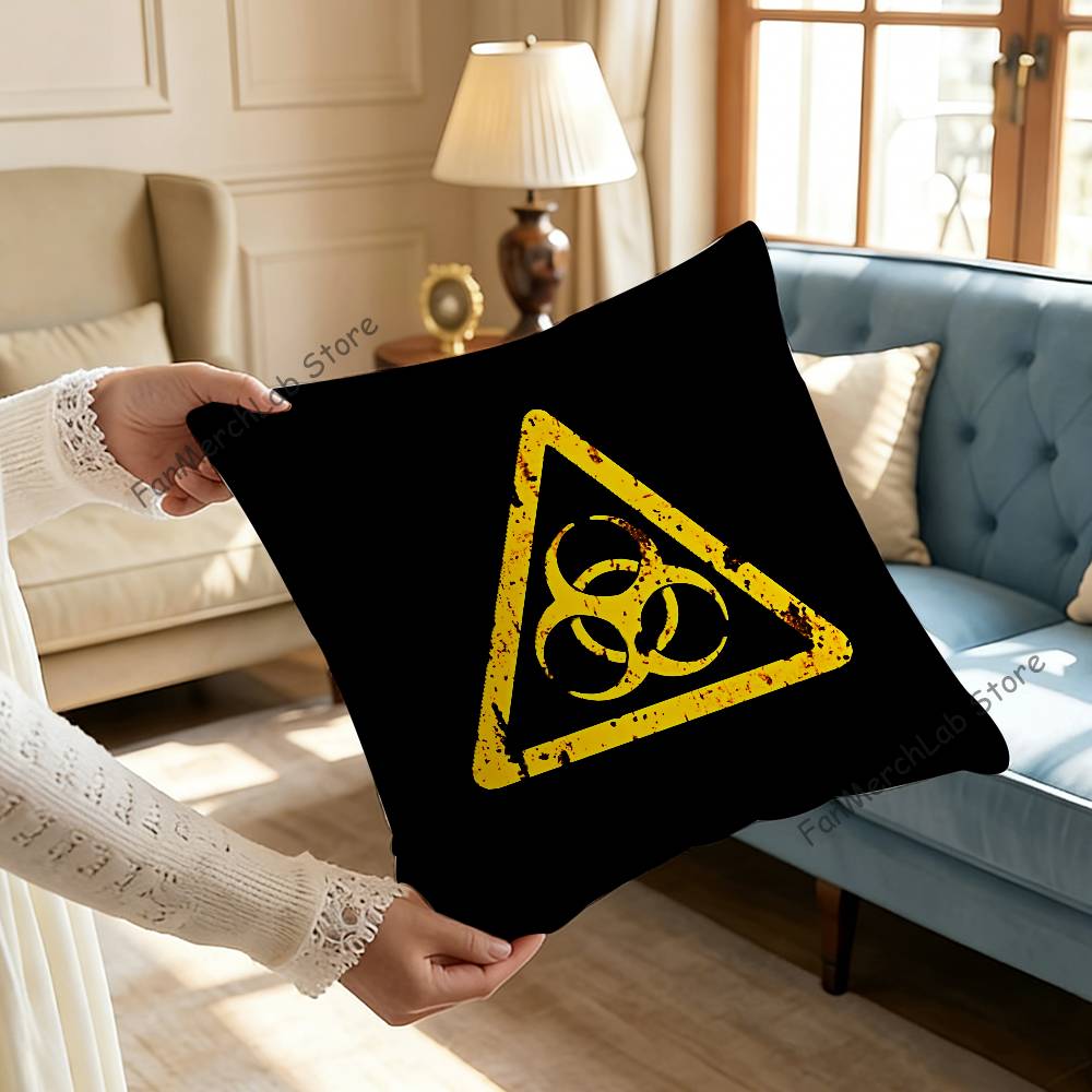 Warning Icon Danger Pillow Case Ultra Soft Skin Friendly Fabric Cloud Like Comfort Concealed Zipper